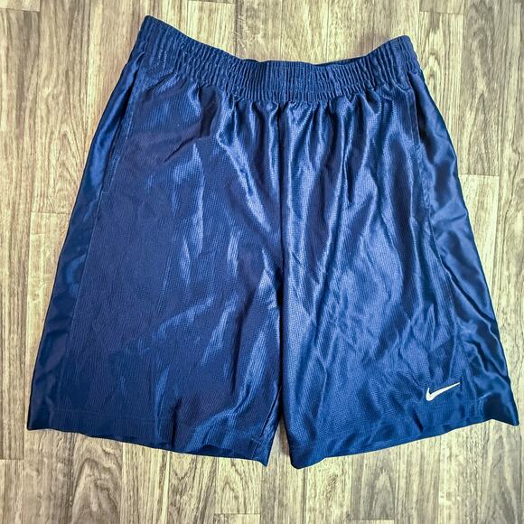 Nike Basketball Navy Blue Mesh Athletic Shorts Men’s Size L Swoosh Logo - Picture 2 of 6